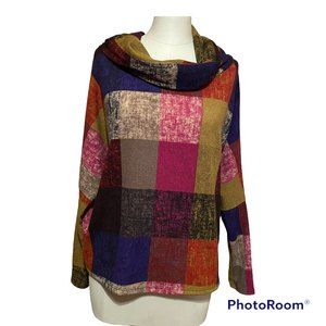 Ariella color block top w/ cowl neck and hood with criss-cross back Size medium